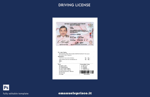 verified style modello di patente di guida di Trinidad e Tobago in stile verificato template